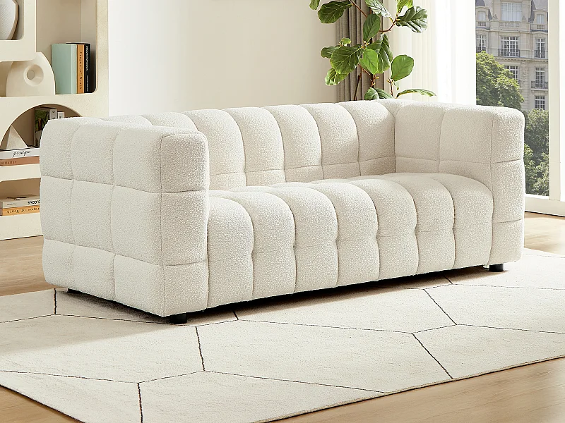 Canapé 2 places en tissu bouclette blanc ivoire LERICI de Pascal Morabito