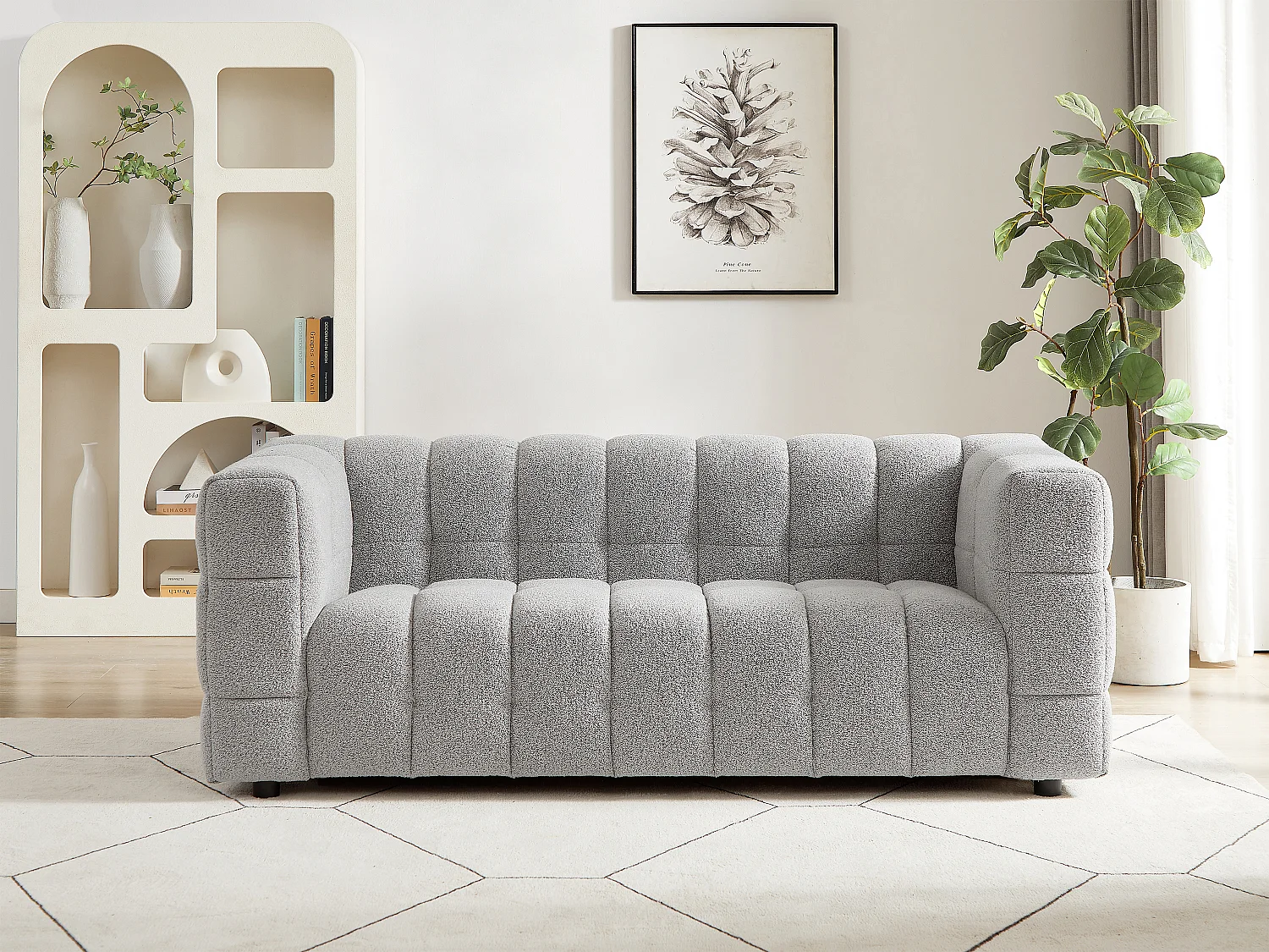 Canapé 2 places en tissu bouclette gris clair LERICI de Pascal Morabito