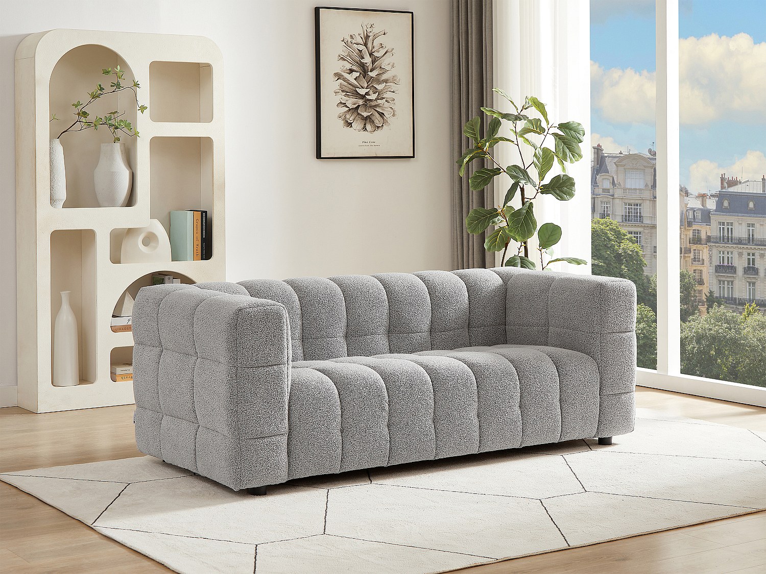 Sofa 2-Sitzer – Bouclé-Stoff – Hellgrau – LERICI von Pascal Morabito günstig online kaufen