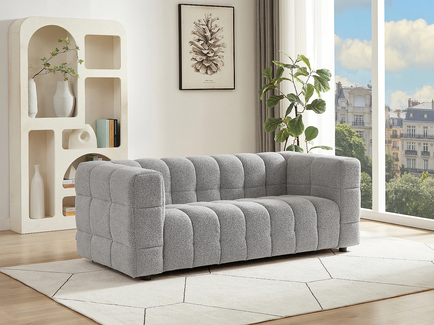 Canapé 2 places en tissu bouclette gris clair LERICI de Pascal Morabito