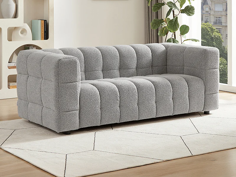 Canapé 2 places en tissu bouclette gris clair LERICI de Pascal Morabito