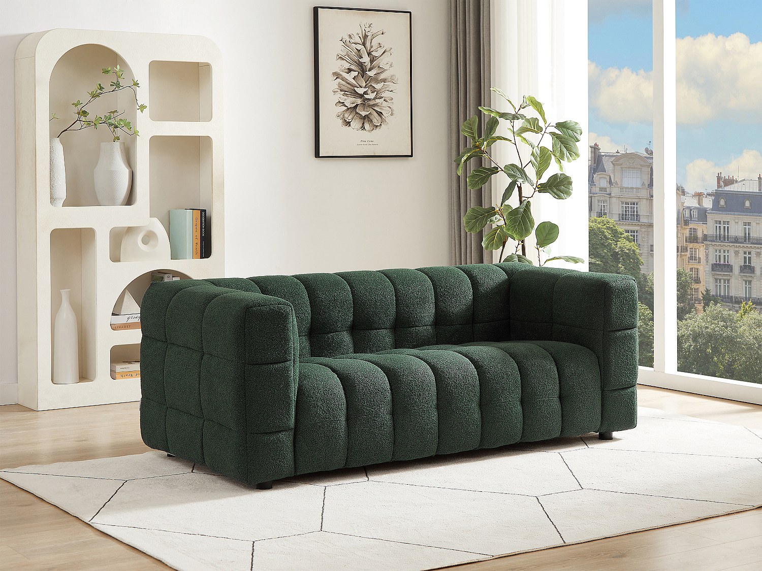 Sofa 2-Sitzer – Bouclé-Stoff – Grün – LERICI von Pascal Morabito günstig online kaufen