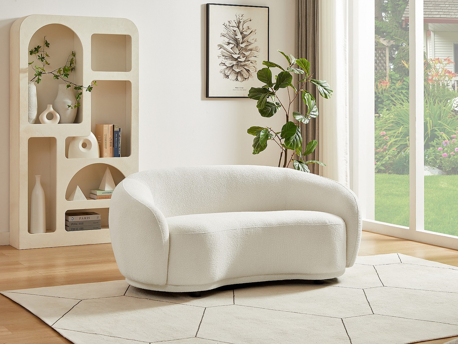 Sofa 2-Sitzer aus Bouclé-Stoff – Elfenbeinweiß – BOVANA von Pascal Morabito günstig online kaufen