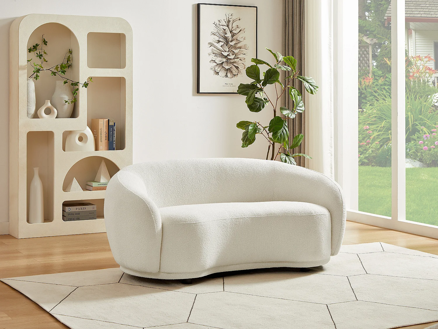 Canapé 2 places en tissu bouclette blanc ivoire BOVANA de Pascal Morabito