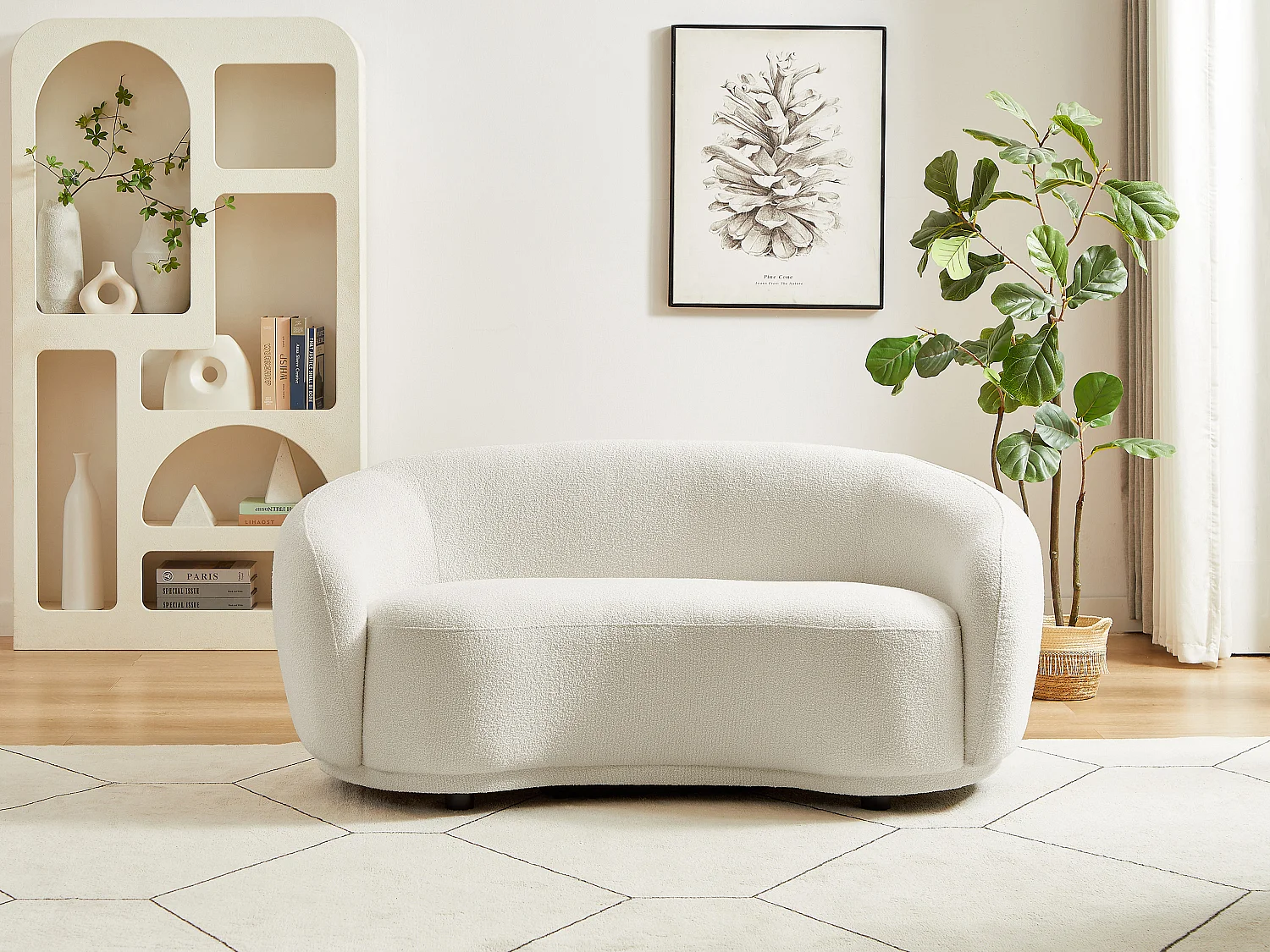 Canapé 2 places en tissu bouclette blanc ivoire BOVANA de Pascal Morabito