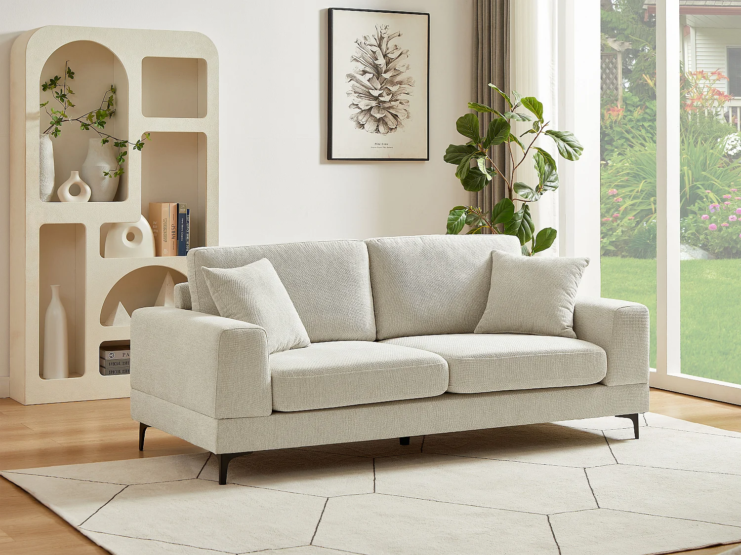 Canapé 2 places en tissu texturé beige JAMOLO