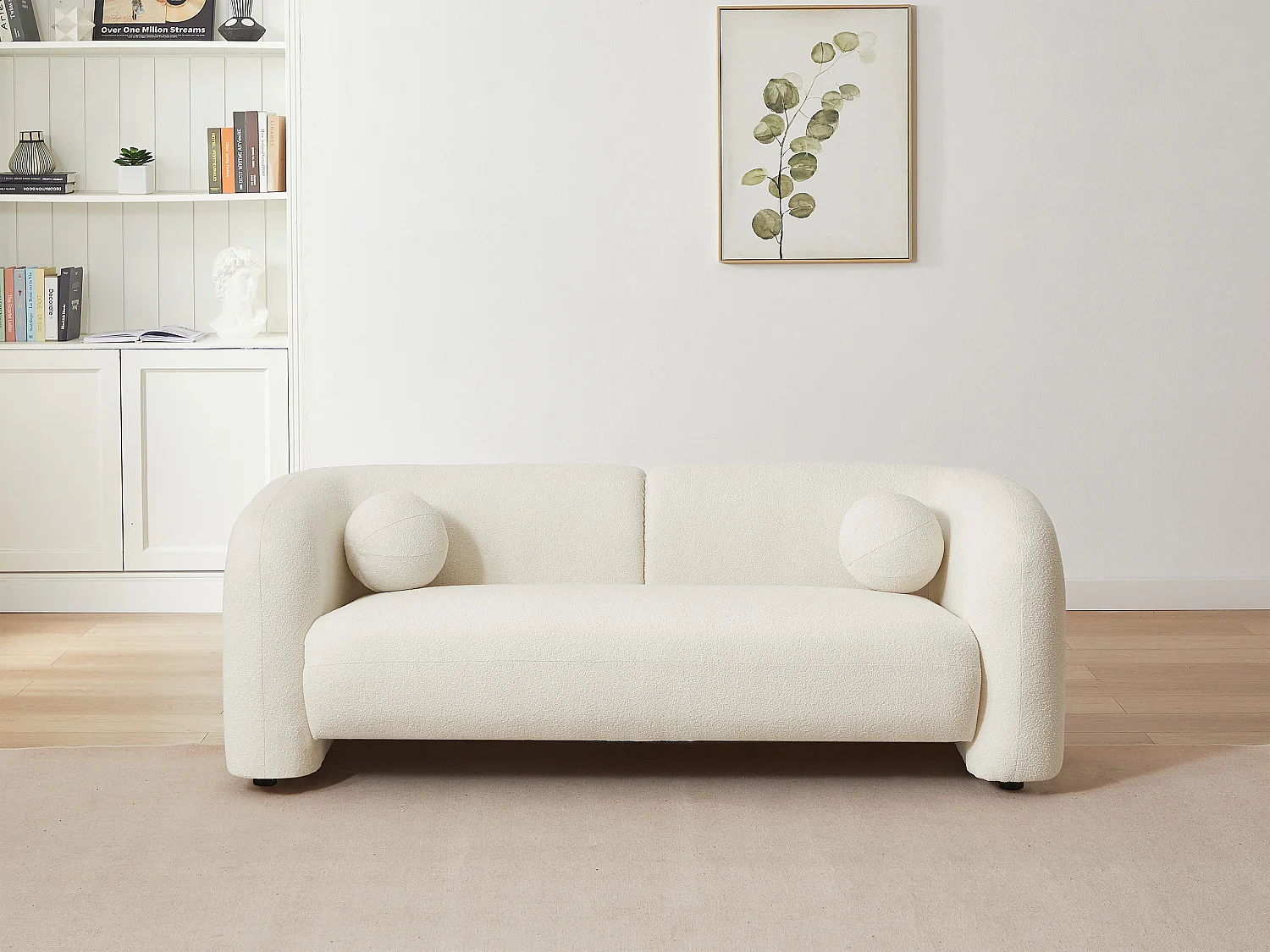 Canapé 2 places en tissu bouclette blanc ivoire OVOTAS