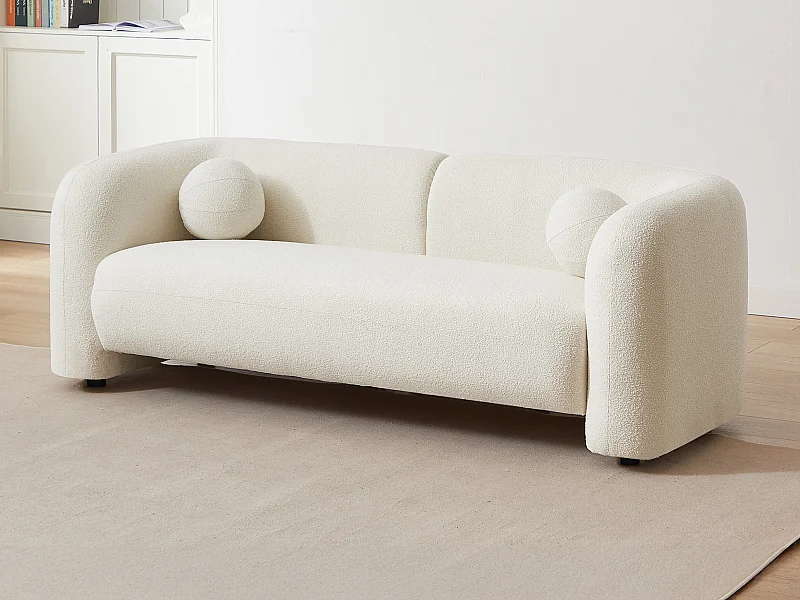 Canapé 2 places en tissu bouclette blanc ivoire OVOTAS