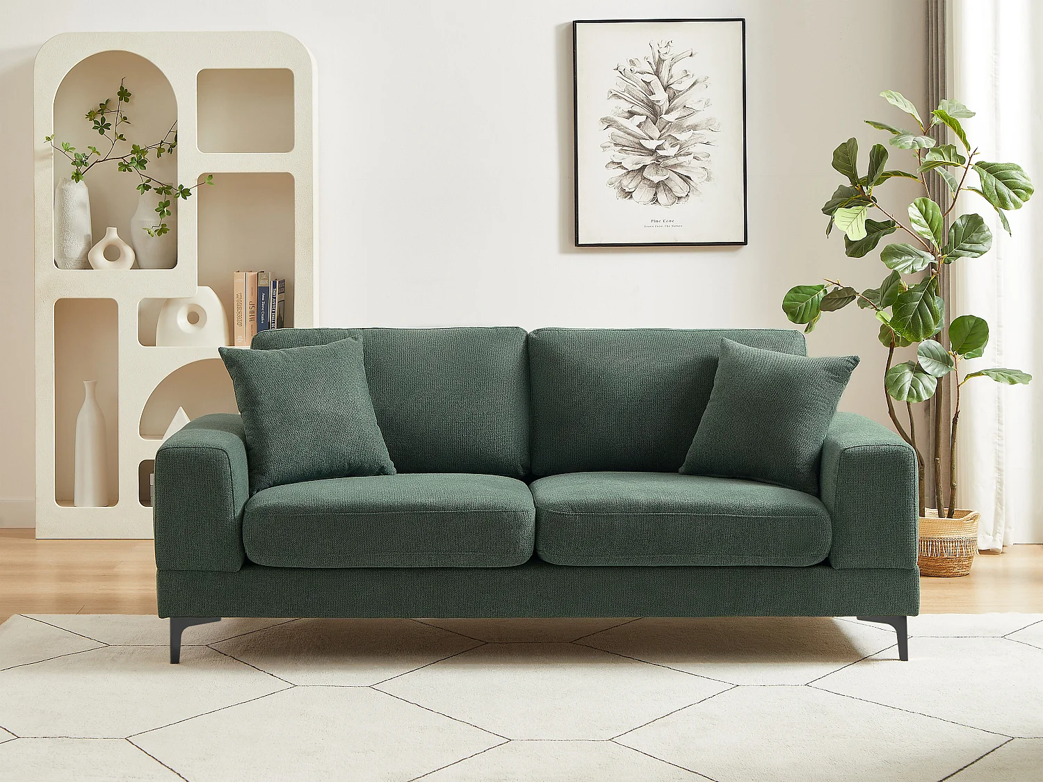 Canapé 2 places en tissu texturé vert JAMOLO