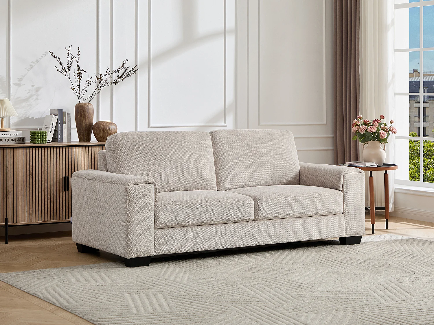 Canapé 3 places en tissu texturé beige EMBAPO