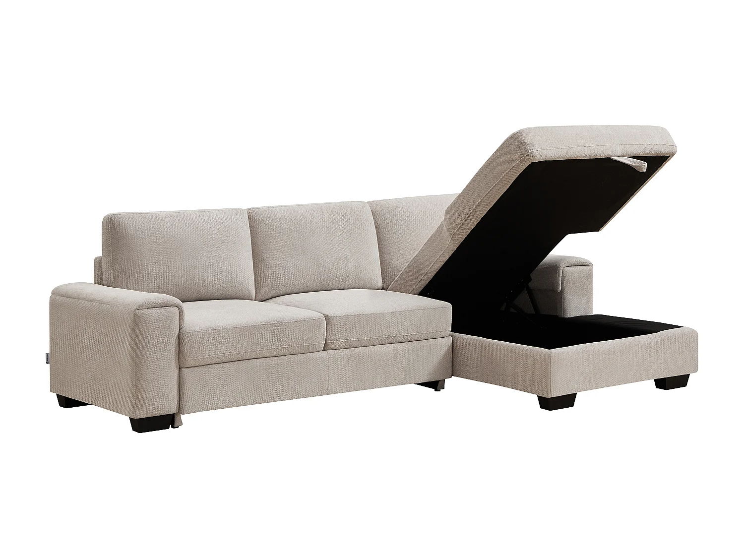 Canapé d'angle droit convertible en tissu texturé beige EMBAPO