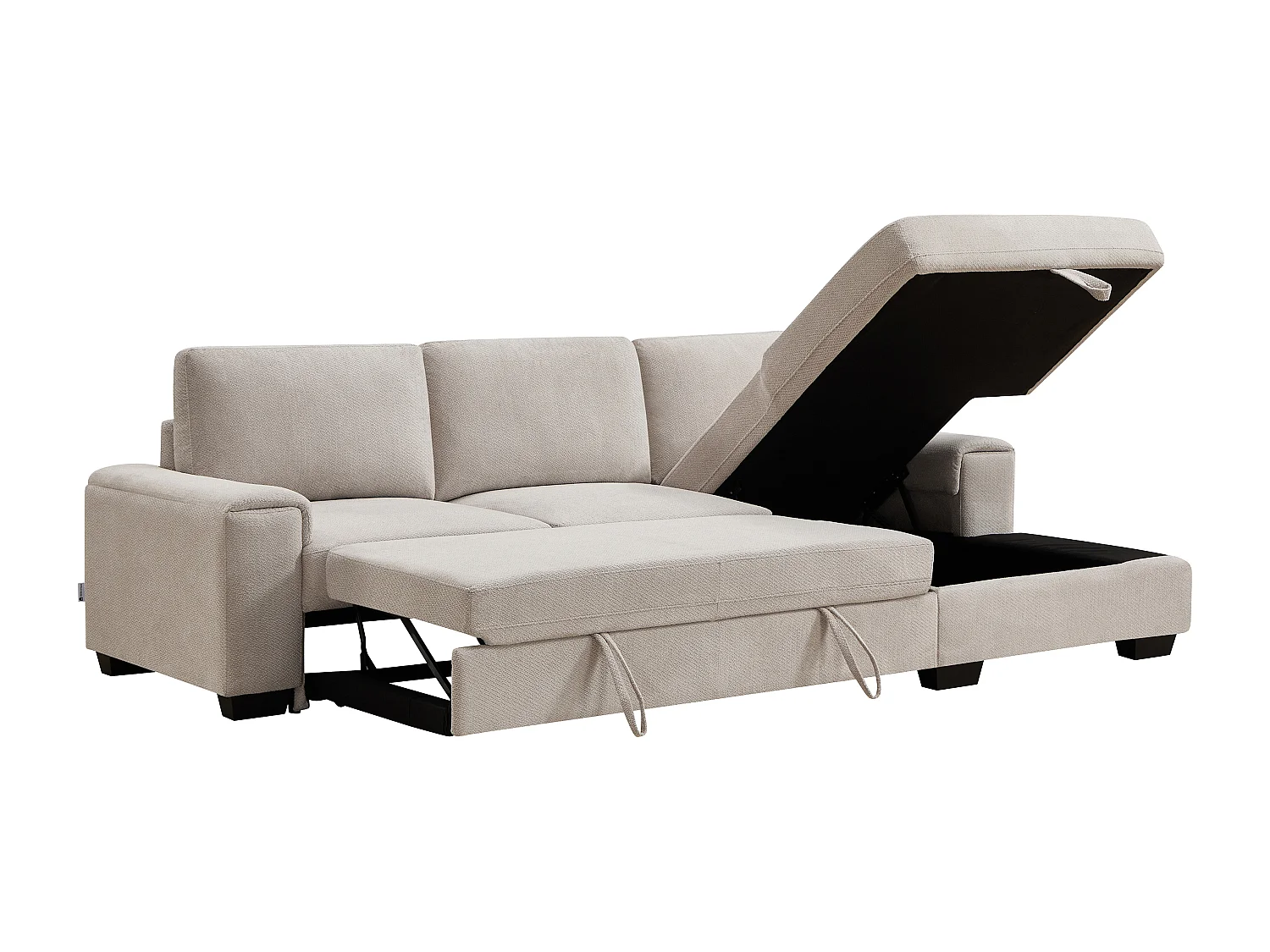 Canapé d'angle droit convertible en tissu texturé beige EMBAPO