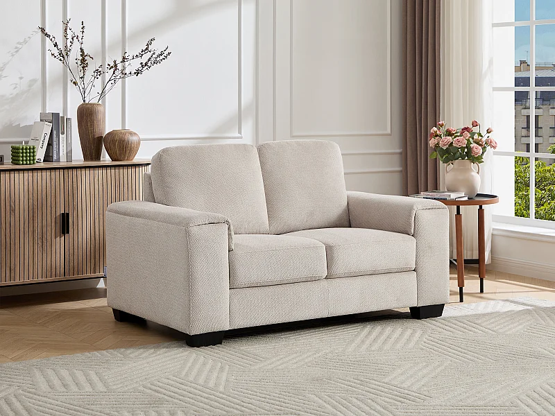 Canapé 2 places en tissu texturé beige EMBAPO