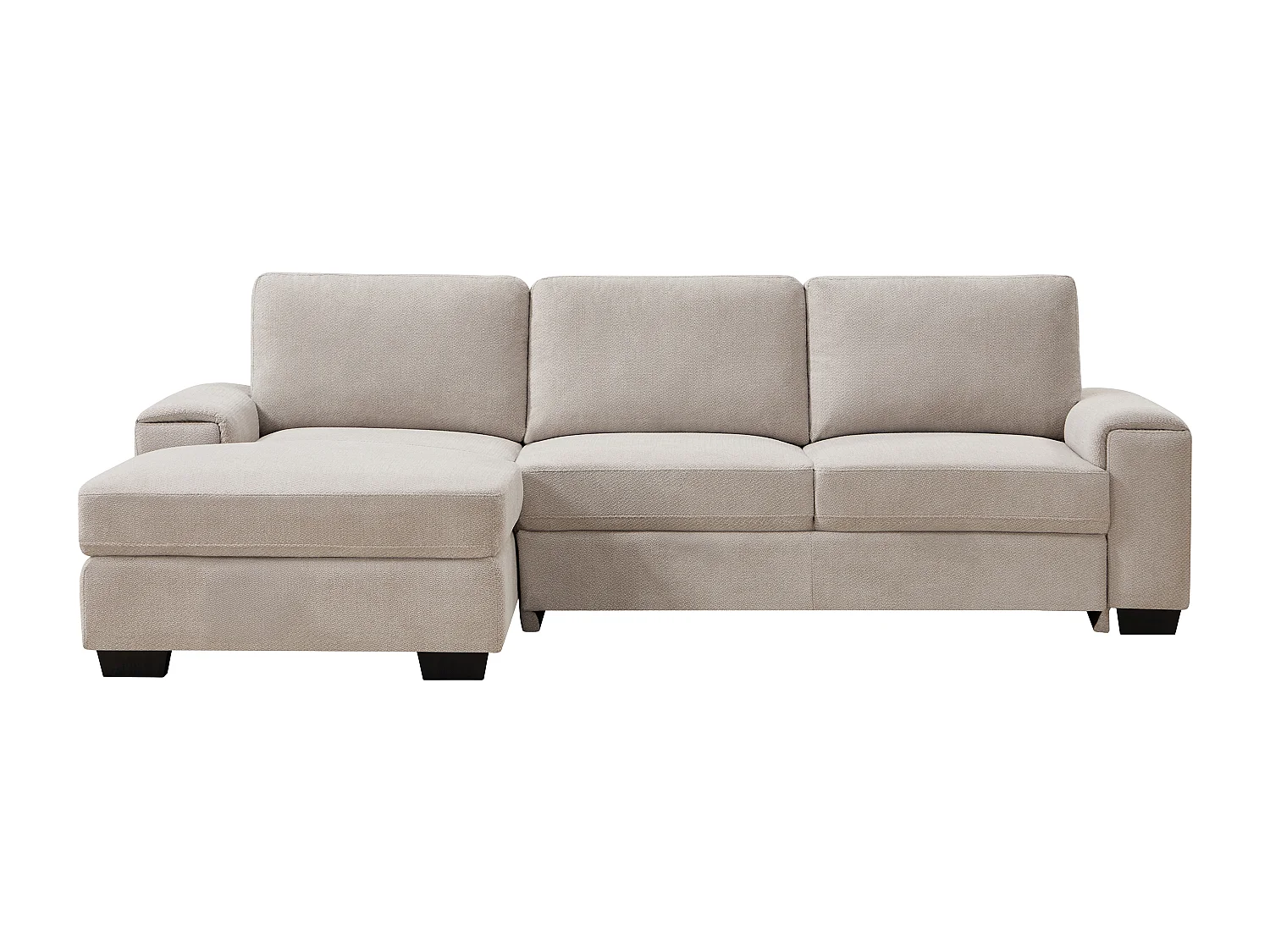 Canapé d'angle gauche convertible en tissu texturé beige EMBAPO