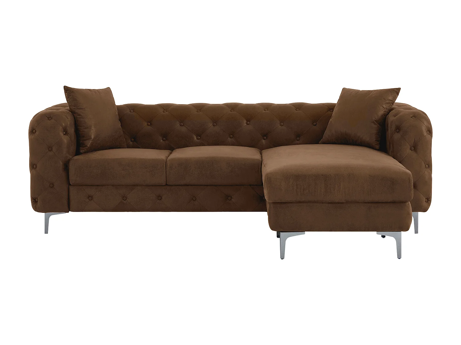 Canapé d'angle réversible chesterfield en microfibre aspect cuir vieilli marron EDWINA