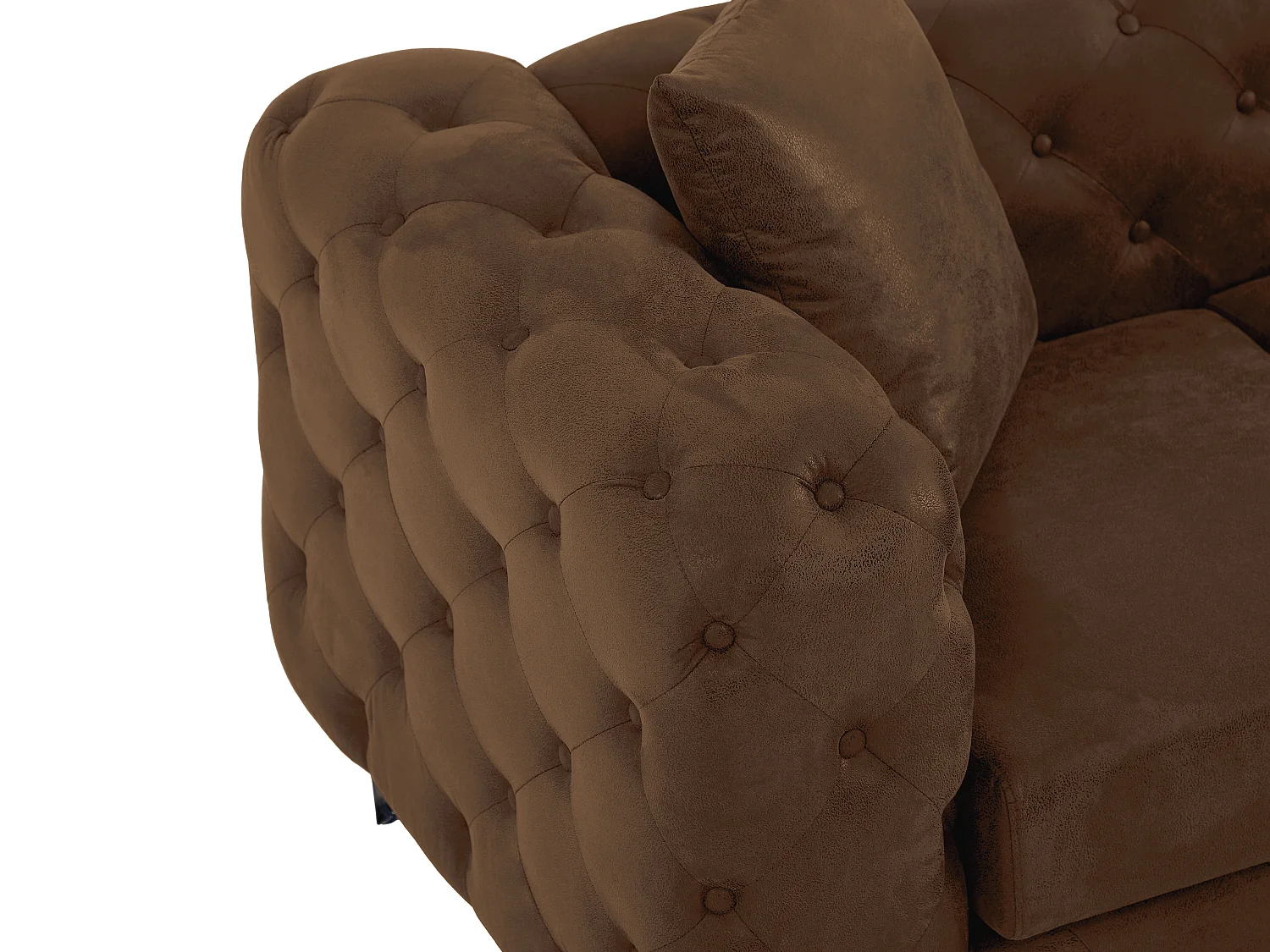 Canapé d'angle réversible chesterfield en microfibre aspect cuir vieilli marron EDWINA