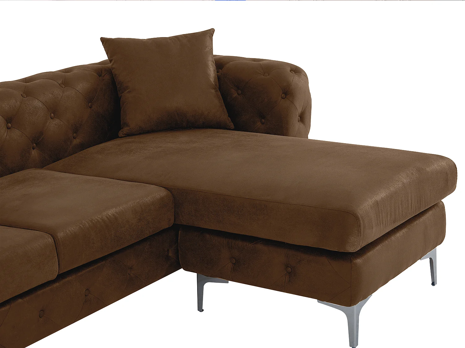 Canapé d'angle réversible chesterfield en microfibre aspect cuir vieilli marron EDWINA