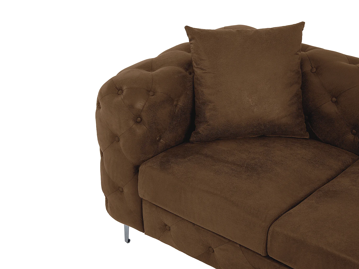 Canapé d'angle réversible chesterfield en microfibre aspect cuir vieilli marron EDWINA