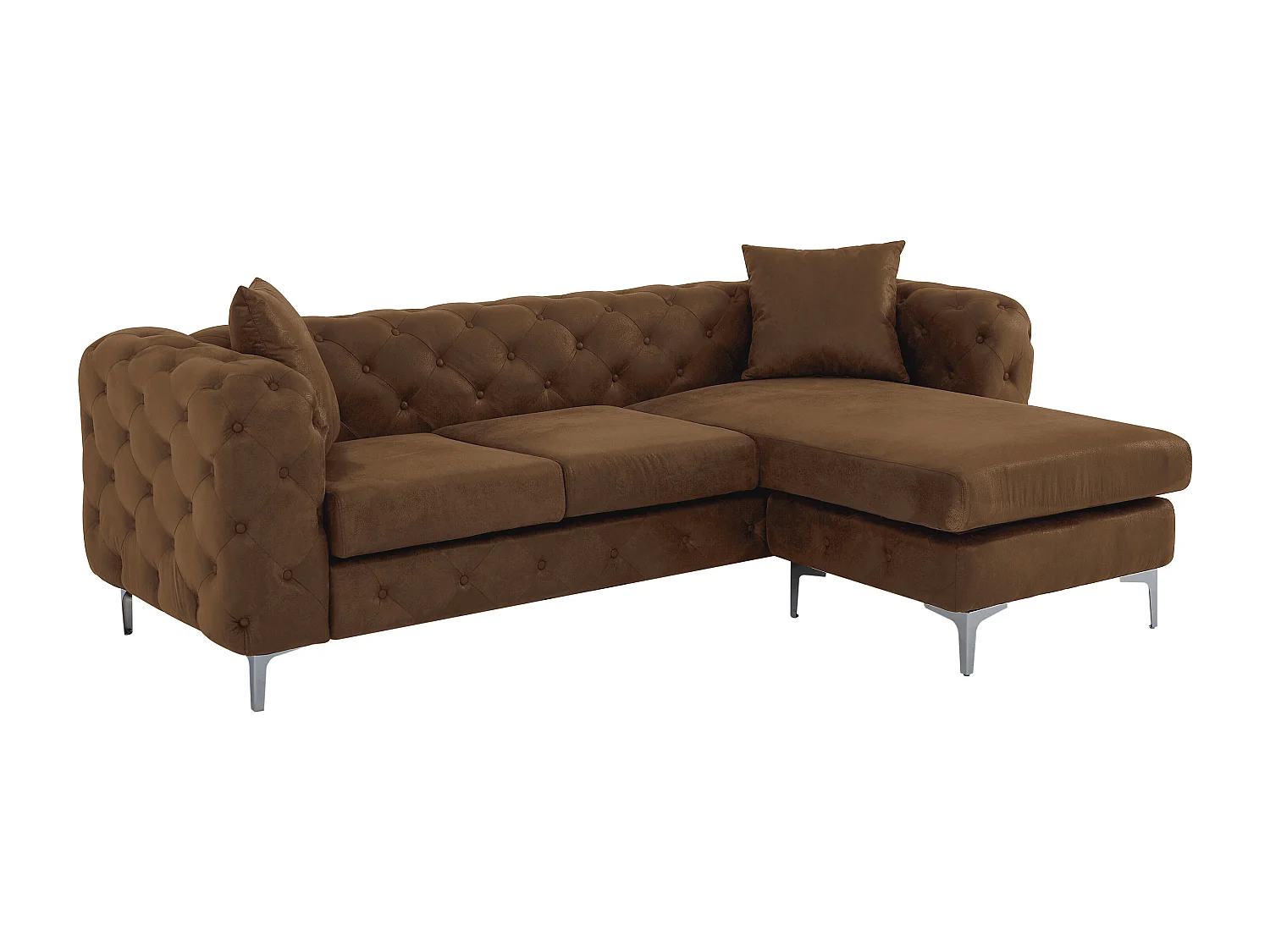 Canapé d'angle réversible chesterfield en microfibre aspect cuir vieilli marron EDWINA