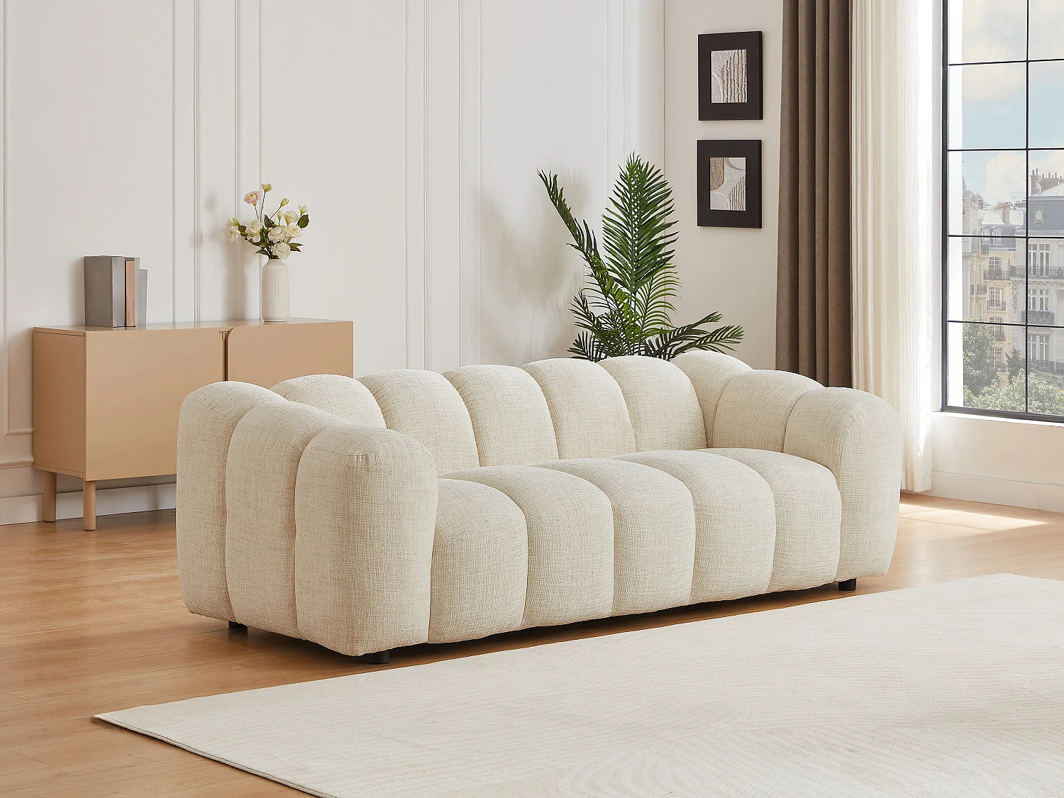 Canapé 3 places en tissu chenille beige NELIMAR