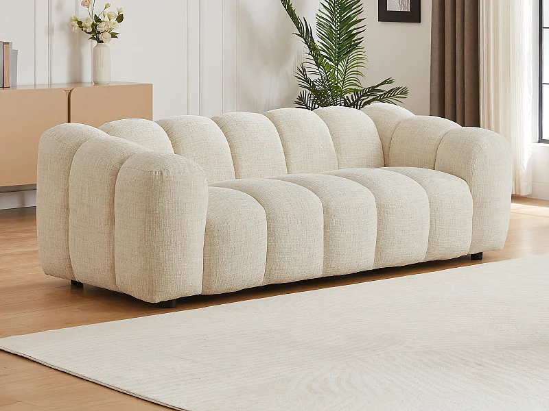 Canapé 3 places en tissu chenille beige NELIMAR