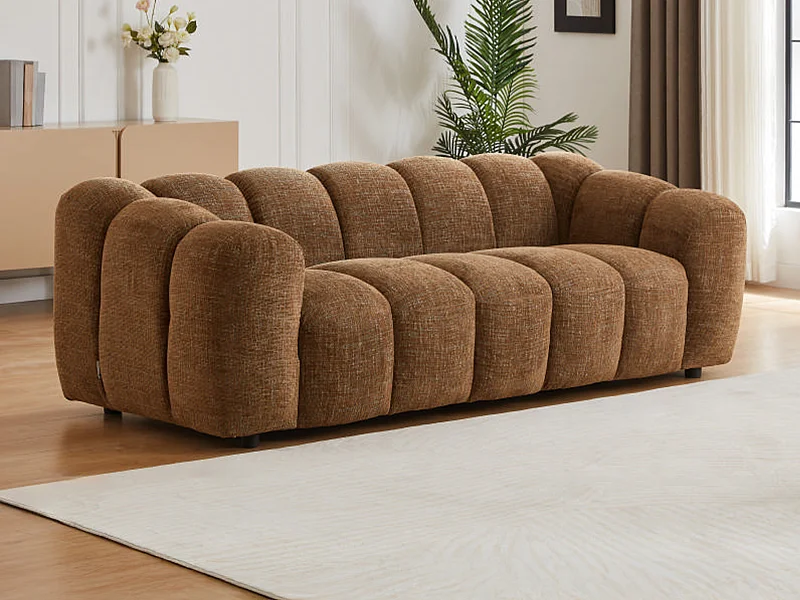 Canapé 3 places en tissu chenille marron NELIMAR