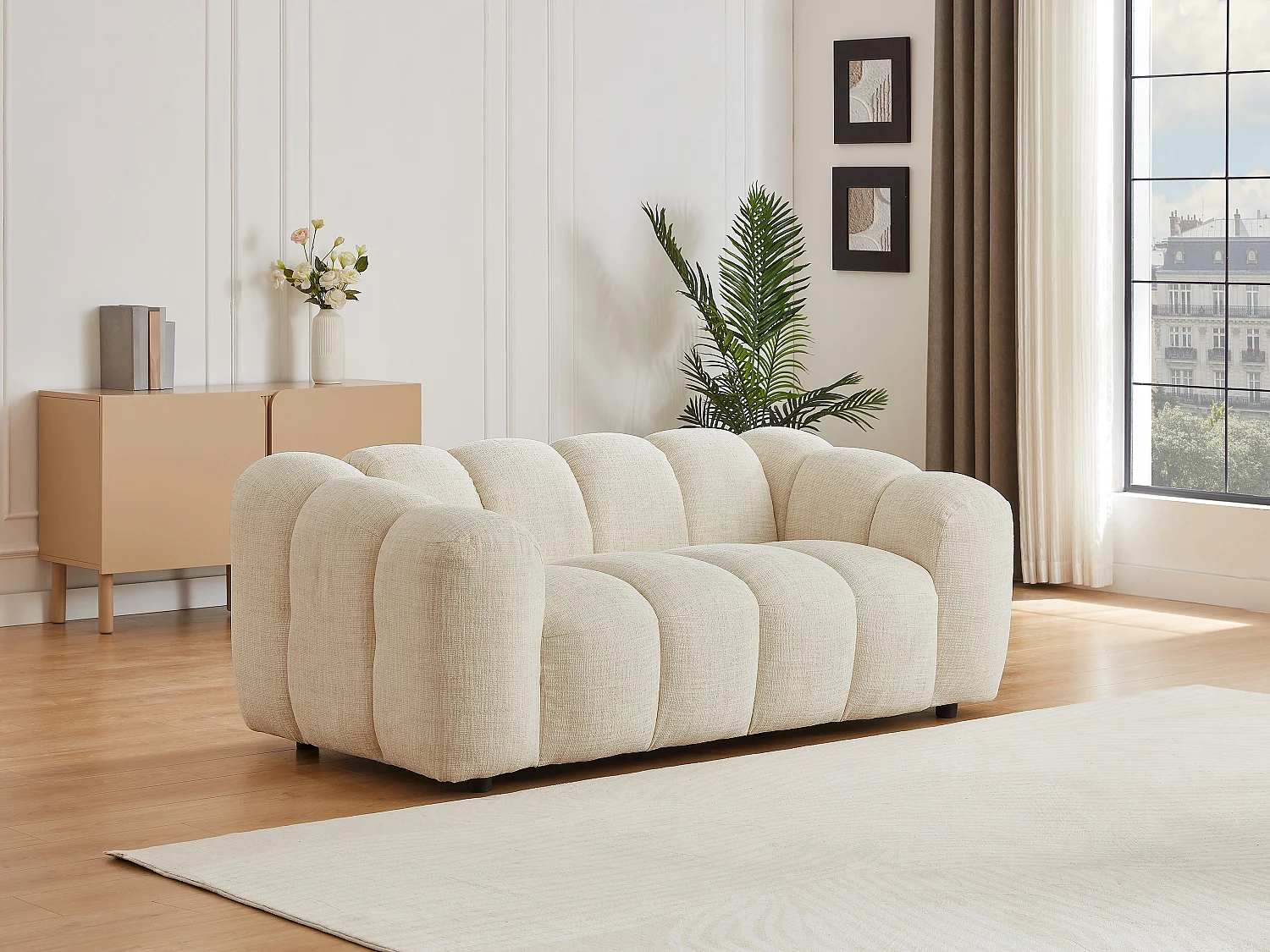 Canapé 2 places en tissu chenille beige NELIMAR