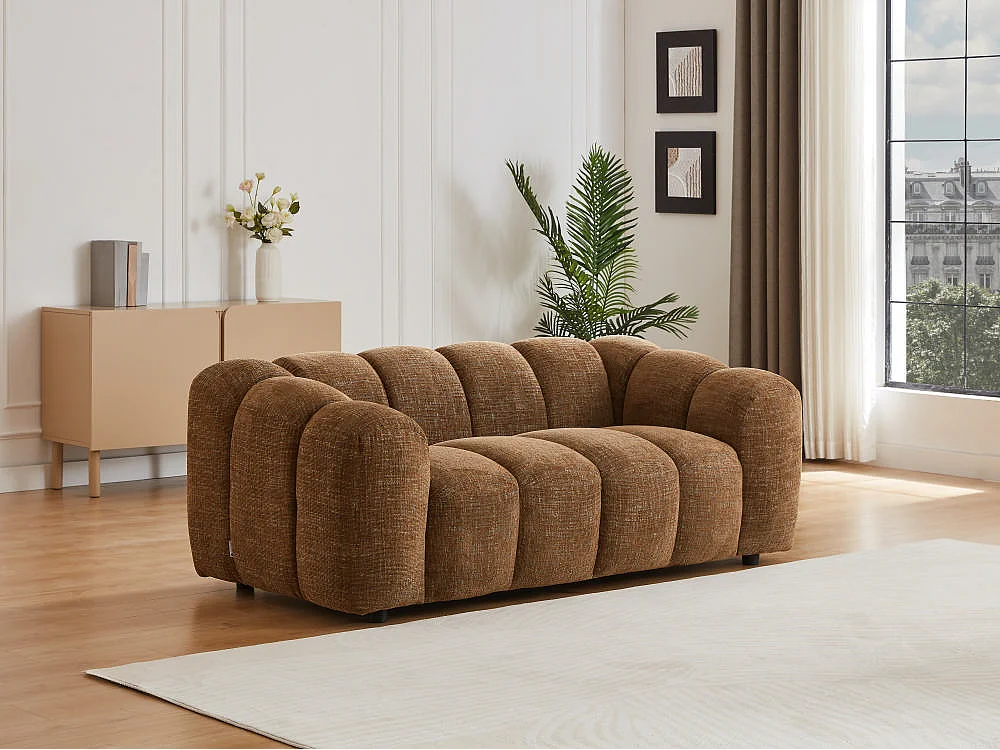 Canapé 2 places en tissu chenille marron NELIMAR