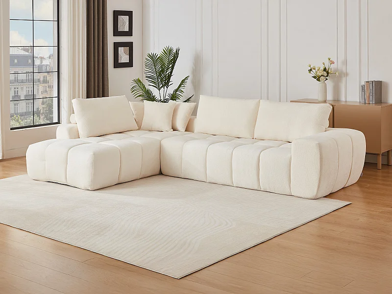 Canapé d'angle gauche en tissu texturé beige LAVEZO