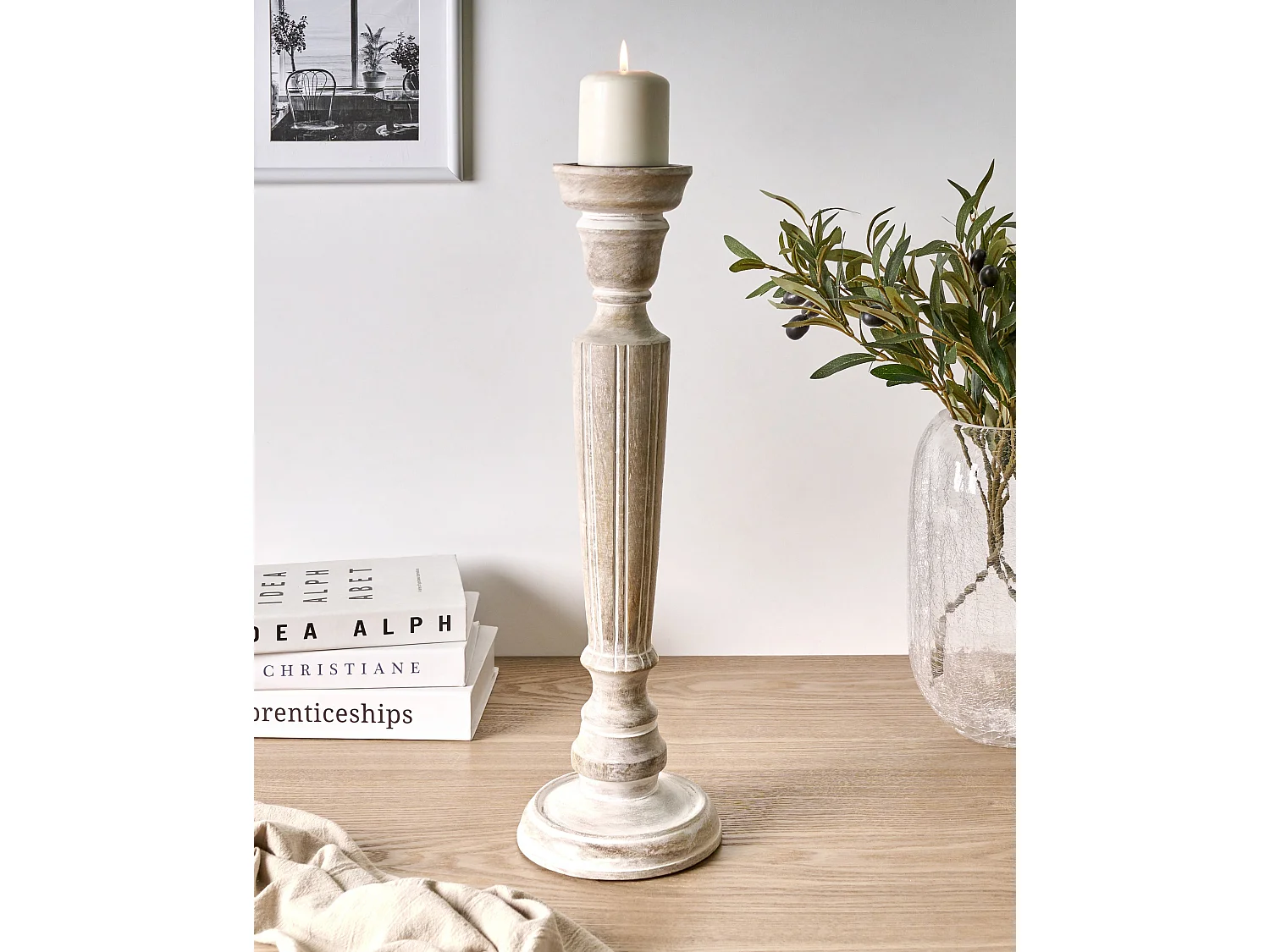 Bougeoir MALLAWI Bois de manguier 50 cm Marron clair