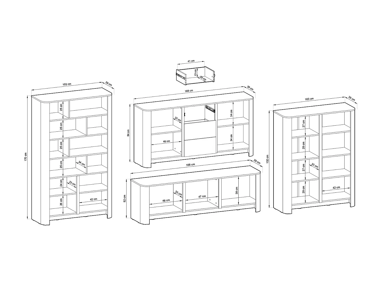 WOHNZIMMER-SET Bari Eiche Vicenza (4er-Set)