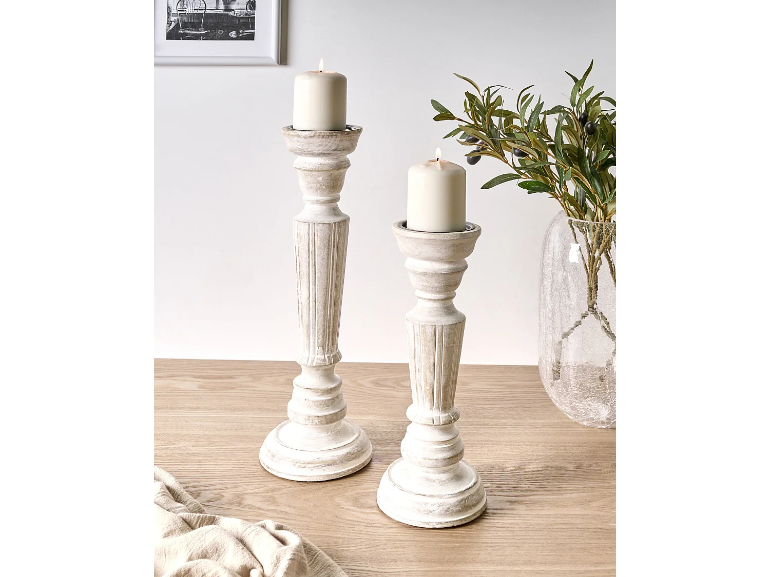 Lot de 2 bougeoirs DARWA Bois de manguier 30/40 cm Marron clair