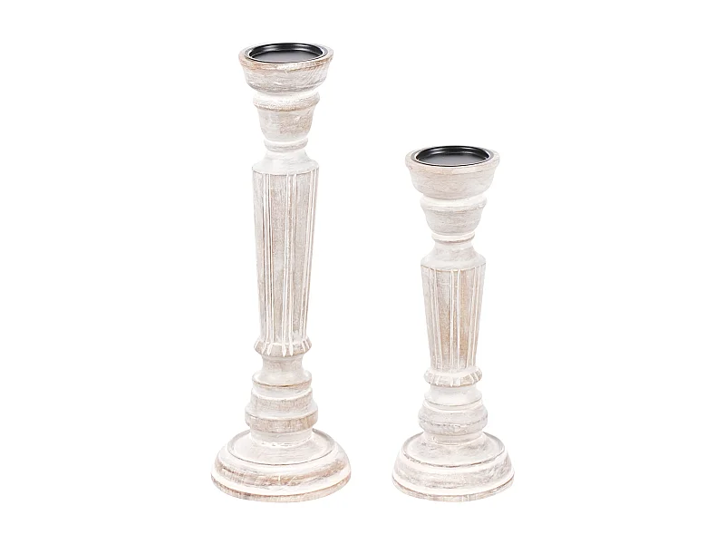 Lot de 2 bougeoirs DARWA Bois de manguier 30/40 cm Marron clair