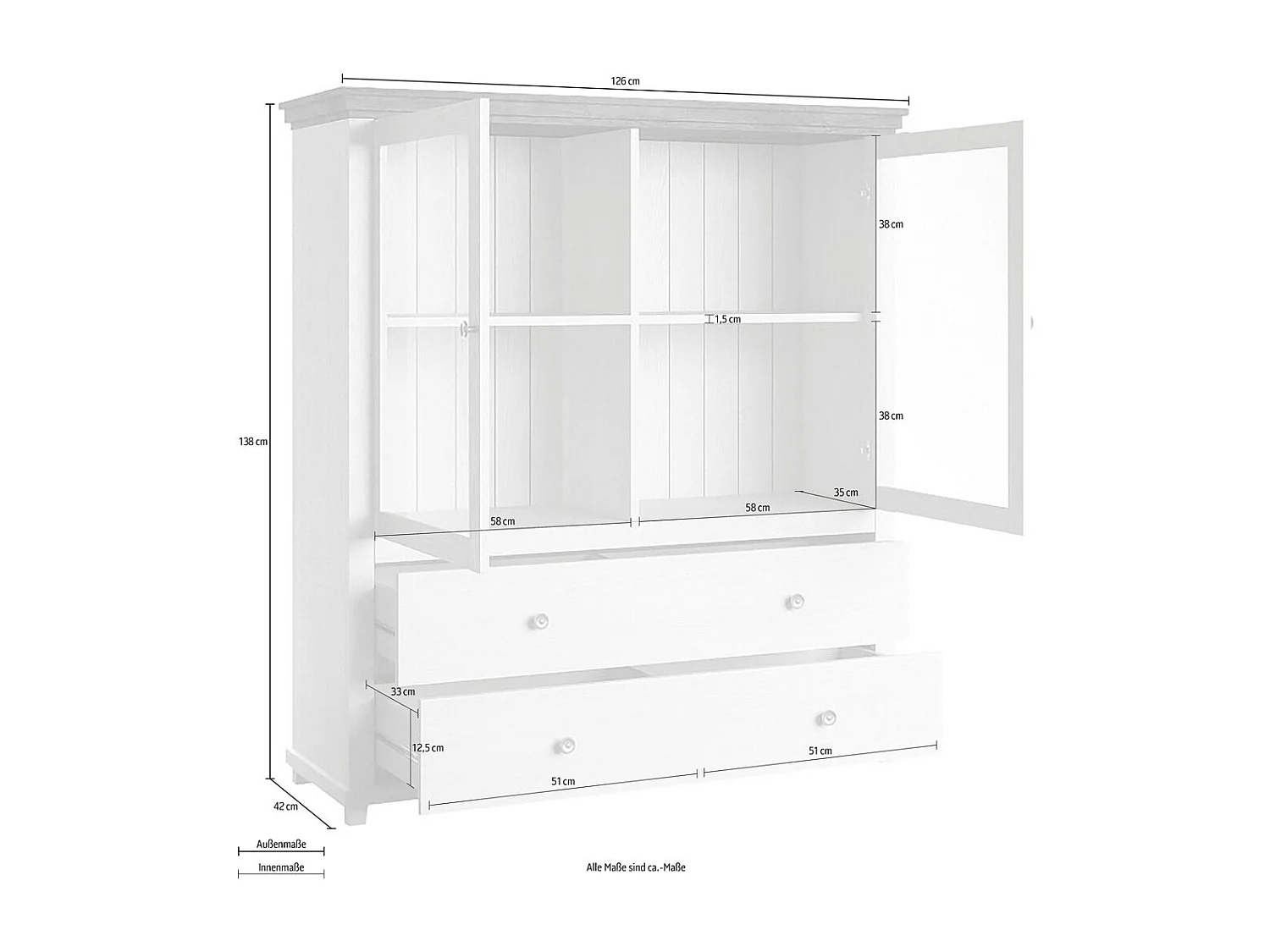 HIGHBOARD Elda Grün / Eiche Lefkas 126 / 42 / 138 cm