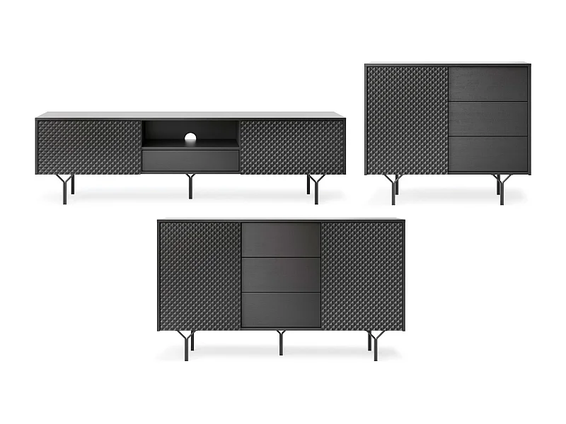 WOHNZIMMER-SET Raven schwarz 3-teilig