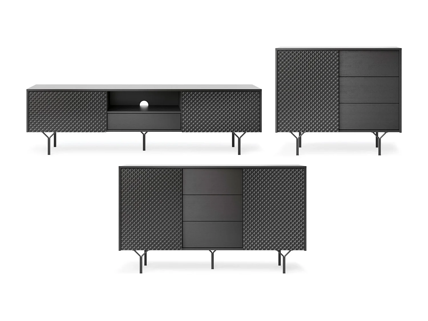 WOHNZIMMER-SET Raven schwarz 3-teilig