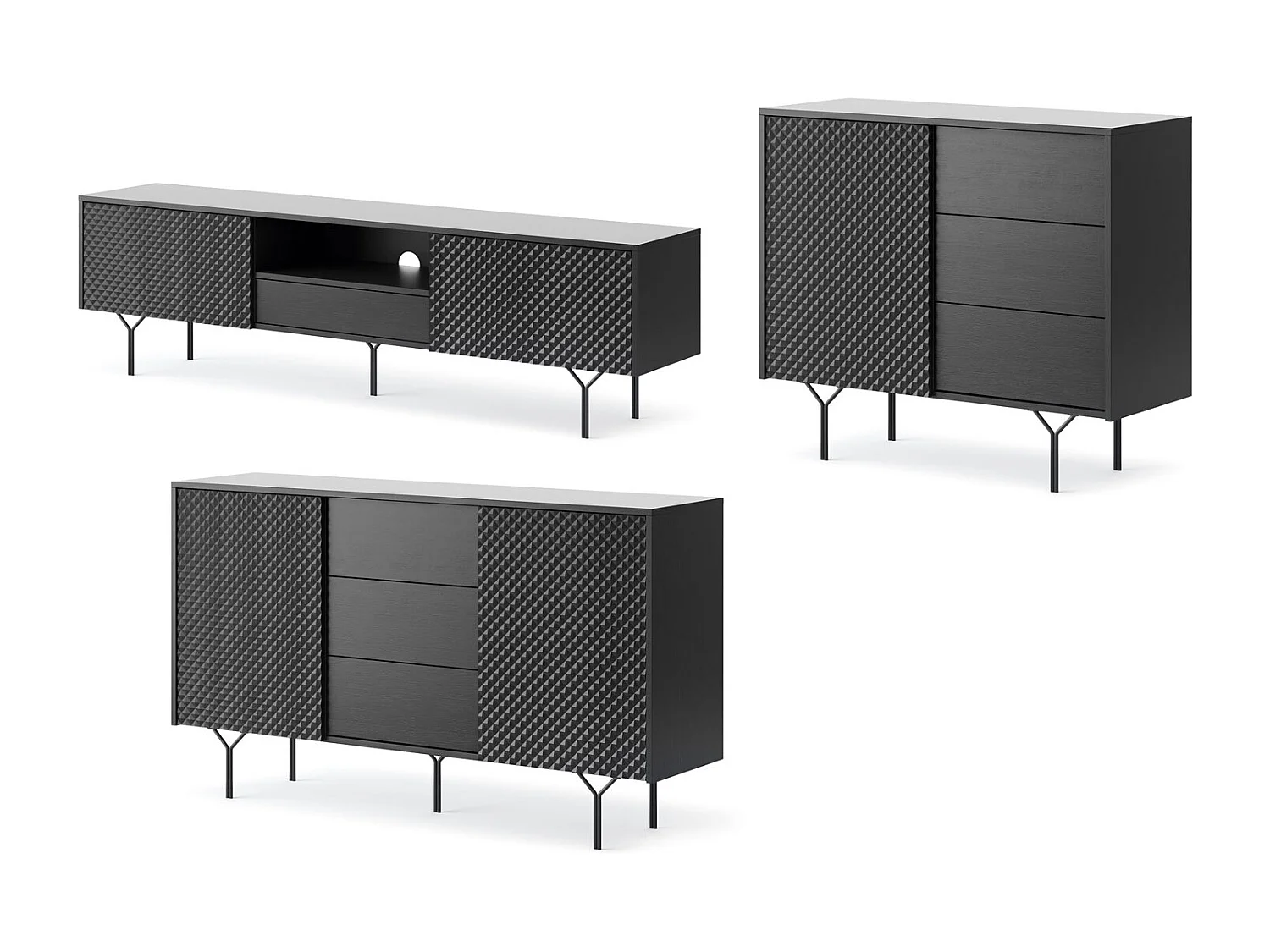 WOHNZIMMER-SET Raven schwarz 3-teilig