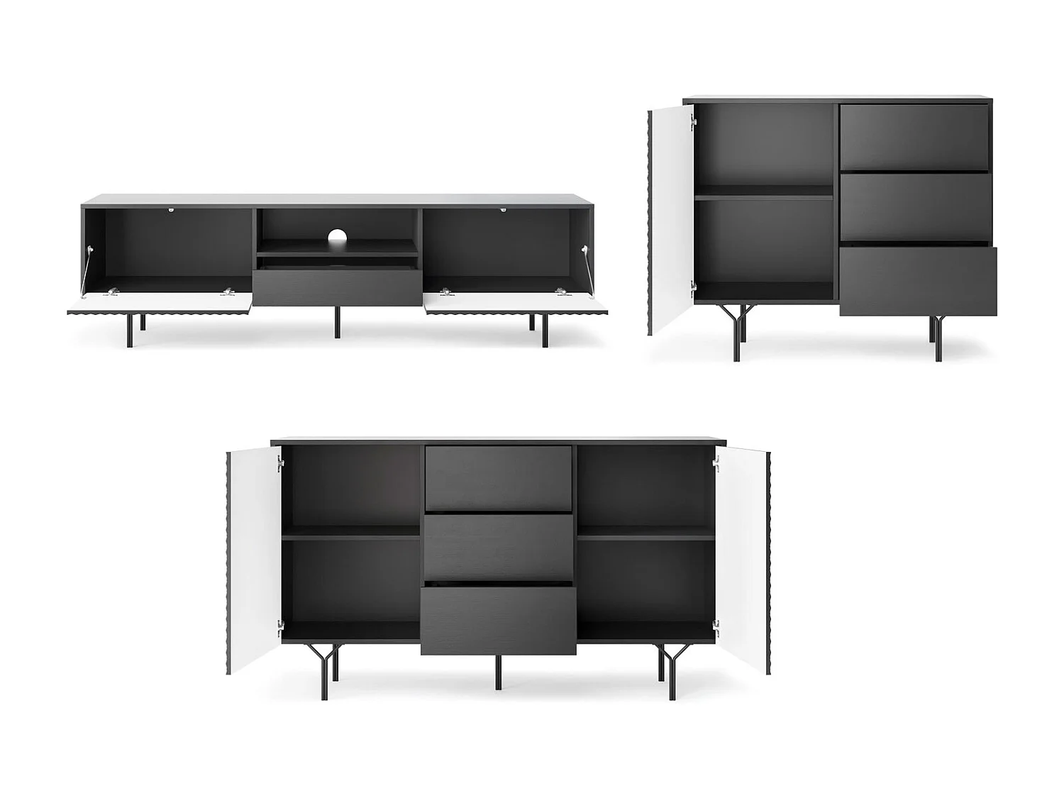 WOHNZIMMER-SET Raven schwarz 3-teilig