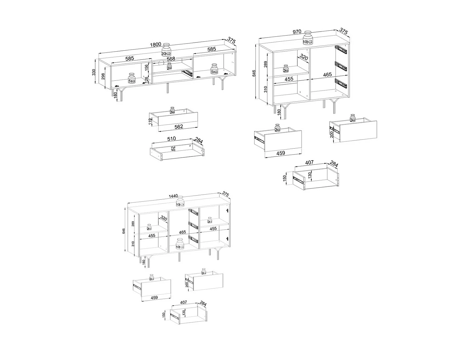 WOHNZIMMER-SET Raven schwarz 3-teilig