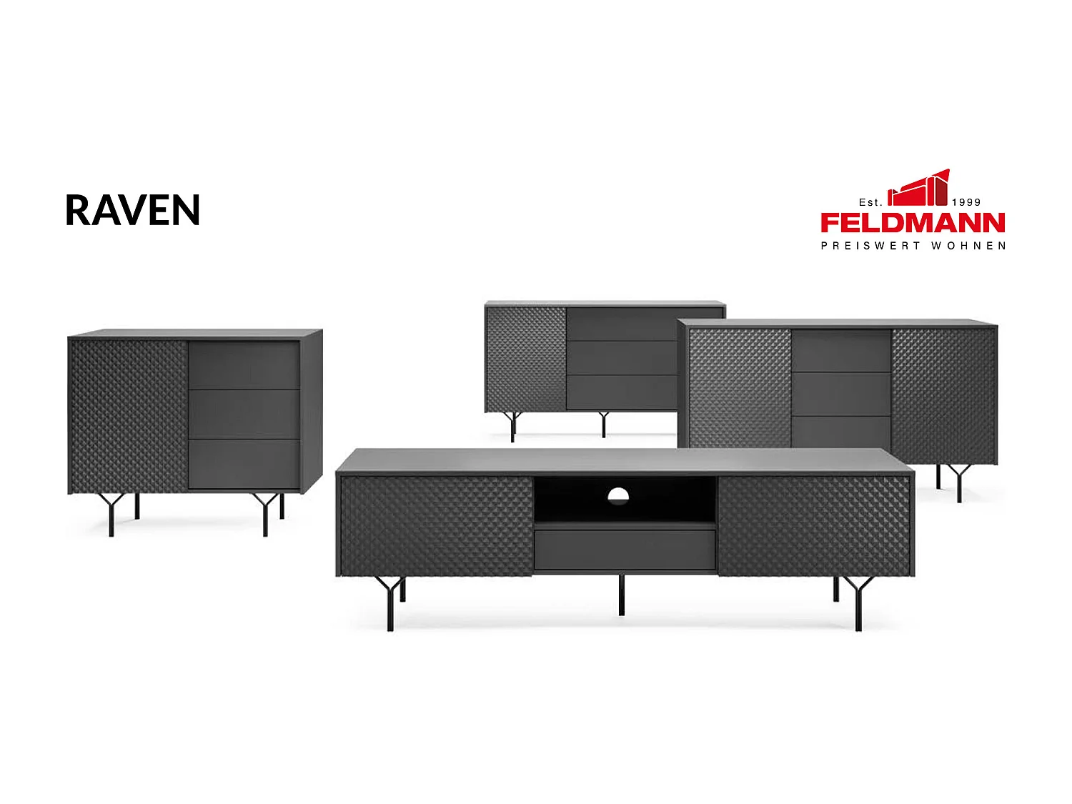 WOHNZIMMER-SET Raven schwarz 3-teilig