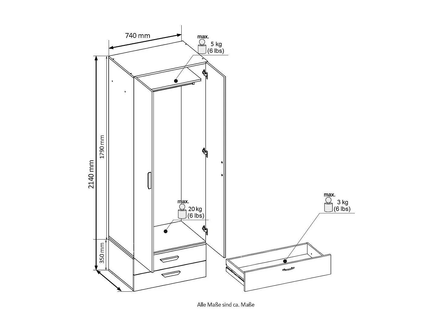 KLEIDERSCHRANK Basic Eiche Sonoma 74 / 52 / 214 cm