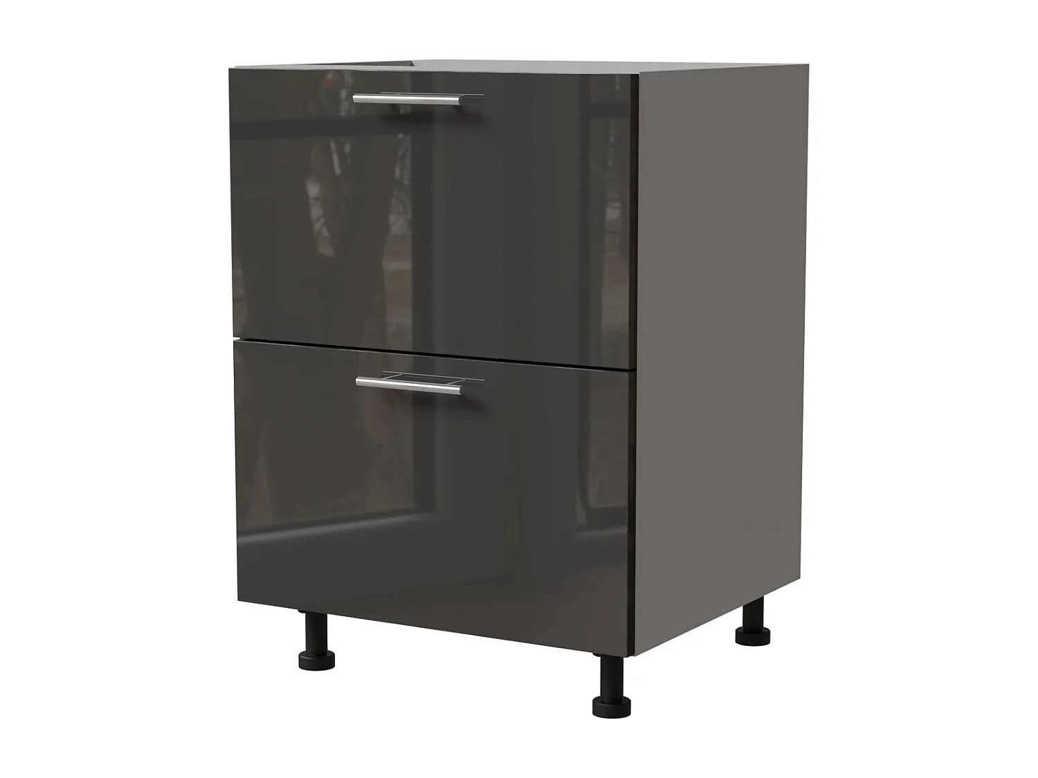 SCHUBLADENUNTERSCHRANK Essen D2A/60/1A Graphit Hochglanz / Grau Matt 60 / 50 / 82cm