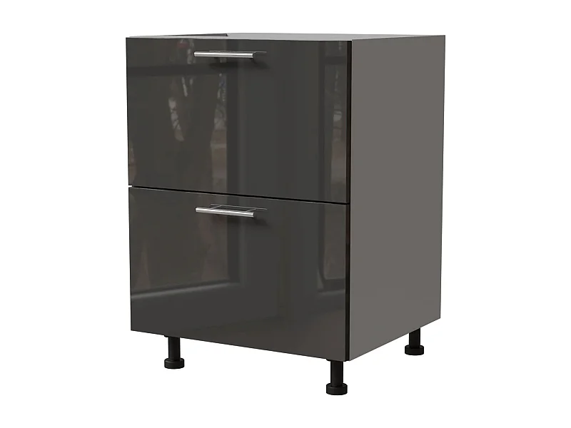 SCHUBLADENUNTERSCHRANK Essen D2A/60/1A Graphit Hochglanz / Grau Matt 60 / 50 / 82cm