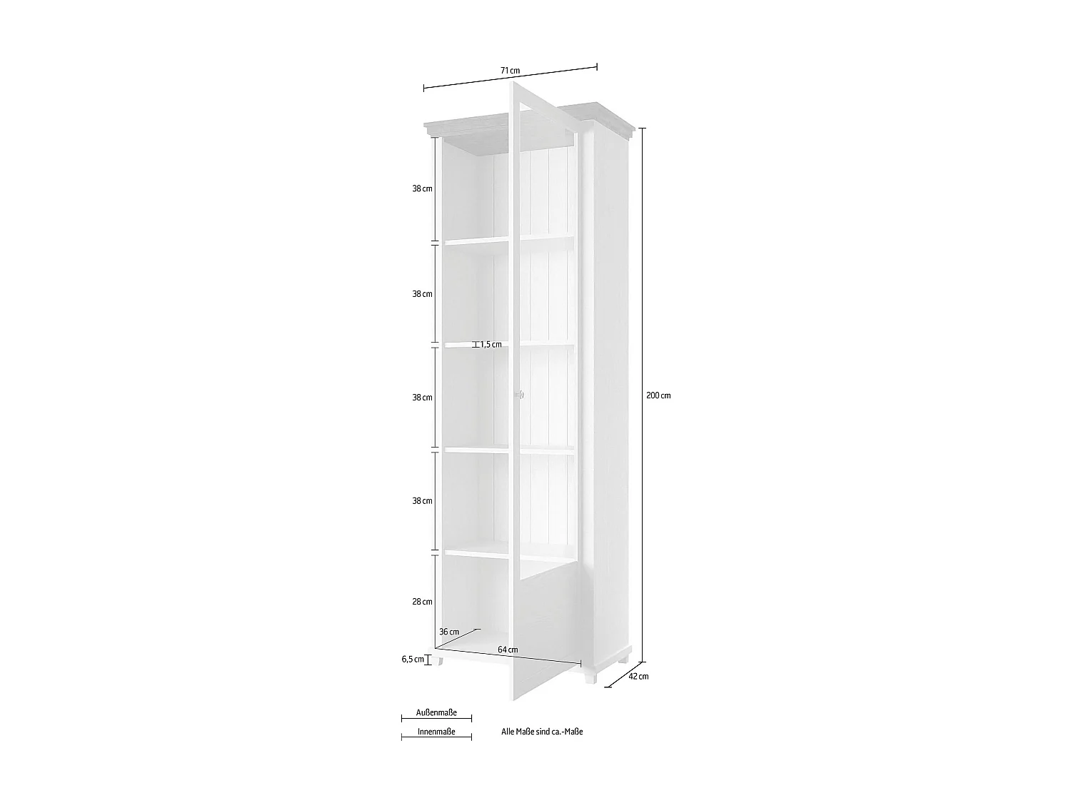 VITRINE Elda Grün / Eiche Lefkas 71 / 42 / 200 cm