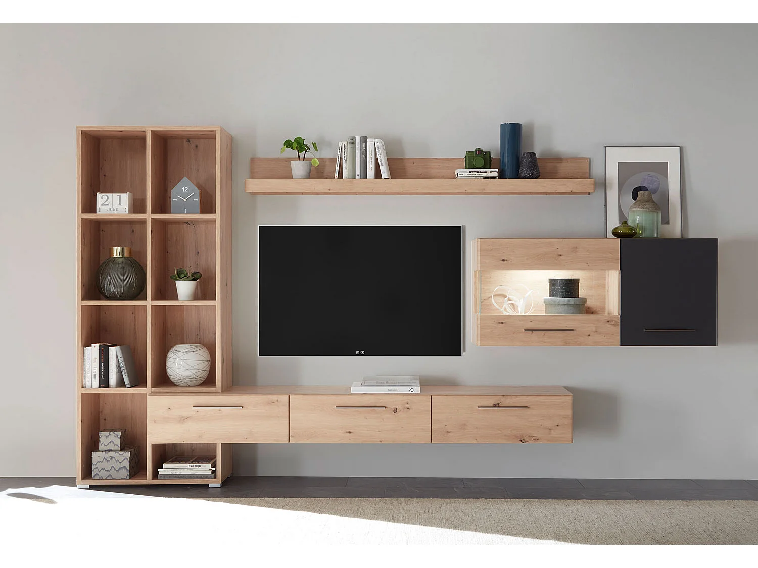 WOHNWAND Space Eiche Artisan / cosmos grey 3-teilig