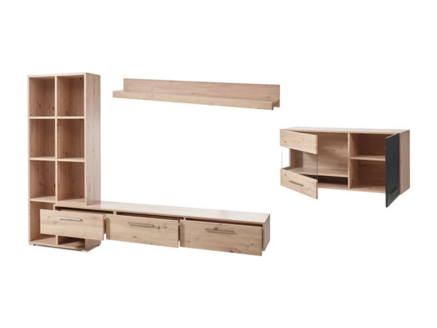 WOHNWAND Space Eiche Artisan / cosmos grey 3-teilig