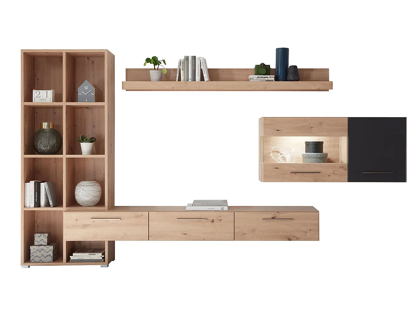 WOHNWAND Space Eiche Artisan / cosmos grey 3-teilig