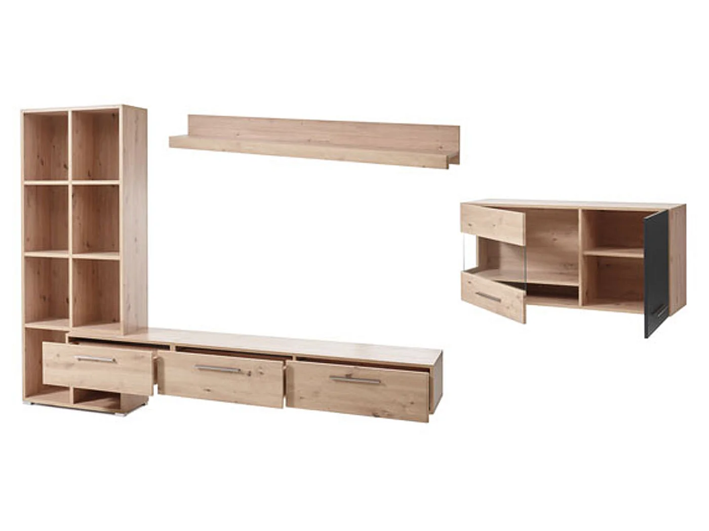 WOHNWAND Space Eiche Artisan / cosmos grey 3-teilig
