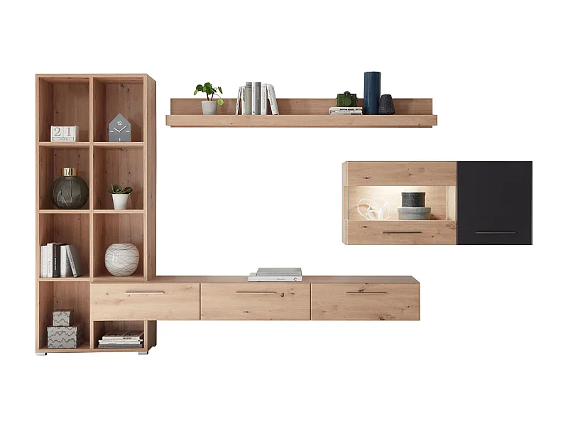 WOHNWAND Space Eiche Artisan / cosmos grey 3-teilig