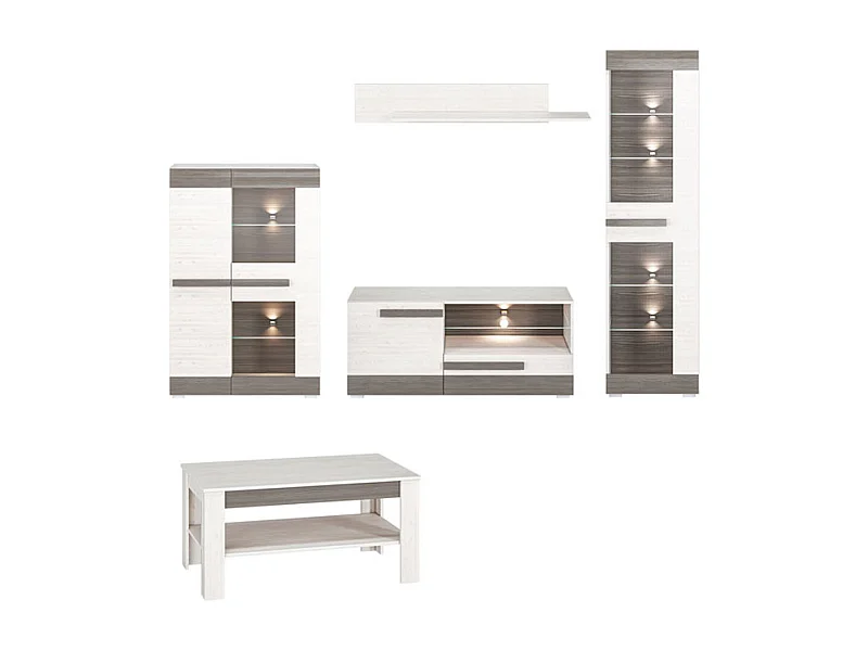 WOHNZIMMER SET 5-TEILIG Blanco Pinie weiß / grau 275 / 42 / 202cm